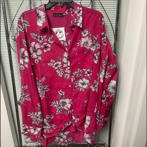 Kiki Sol Fuchsia Floral Print Top Blouse